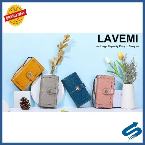 Large Capacity Genuine Leather RFID Blocking Wristlet Wallet Clutch - Picture 8 of 8